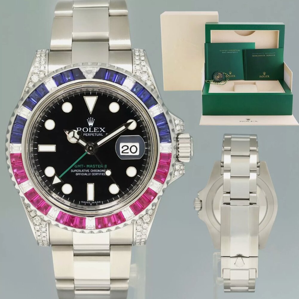 MINT MEN'S ROLEX 40MM ICED SAPPHIRE WATCH - Picture 1 of 7